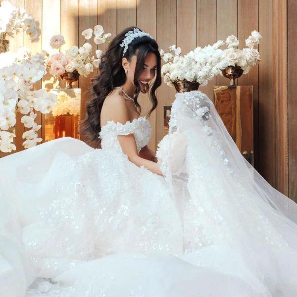 Luxury Long Ball Gown Off The Shoulder Appliques Lace Wedding Dresses by BIZTUNNEL