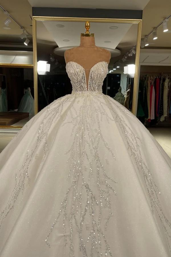 Luxury Long Ball Gown Sweetheart Glitter Wedding Dress by BIZTUNNEL