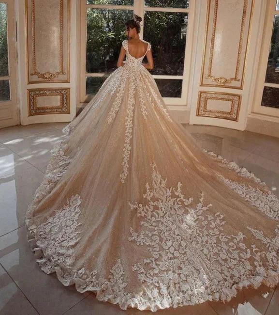 Luxury Long Glitter Wedding Dresses Princess with Lace by misshow.com