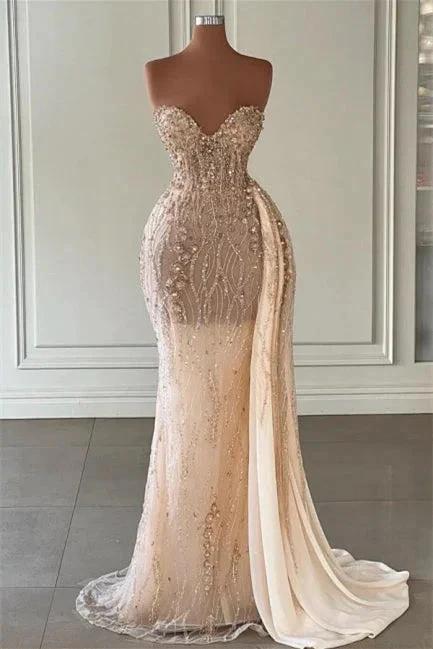 Luxury Long Sweetheart Sleeveless Mermaid Prom Dress With Beads by misshow.com