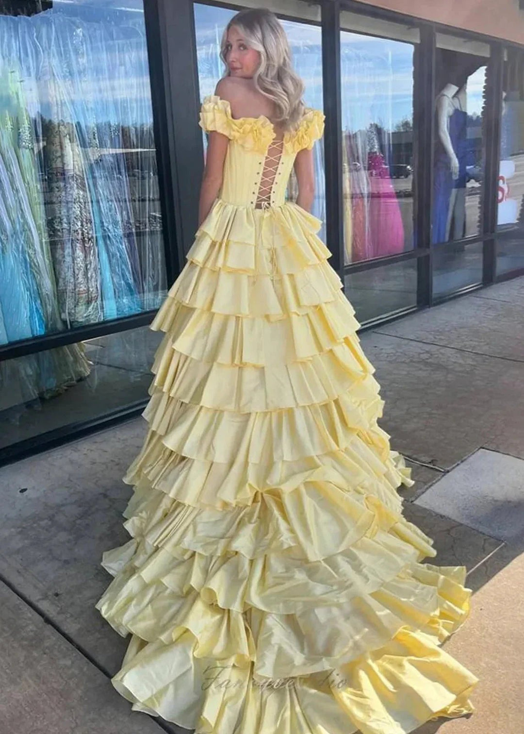 Madelynn | Off-Shoulder Ruched A-Line Layered Satin Prom Dress with Slit by KissProm