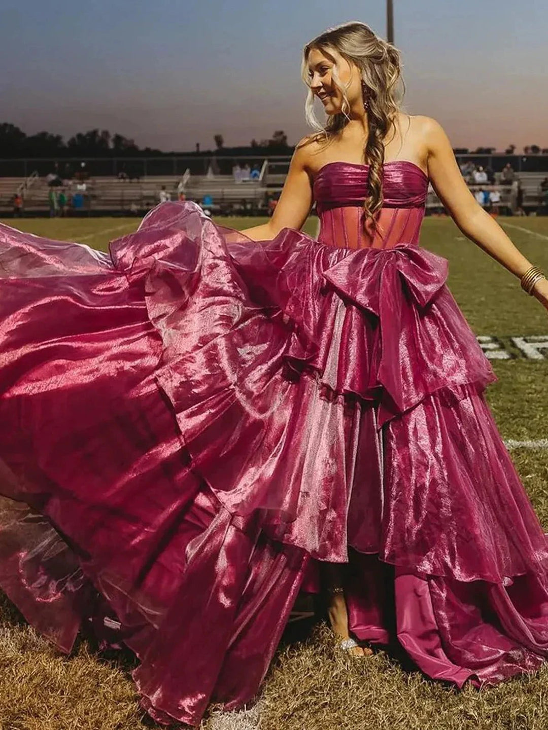 Malvis | Ball Gown Strapless Organza Long Prom Dresses with Bow by KissProm