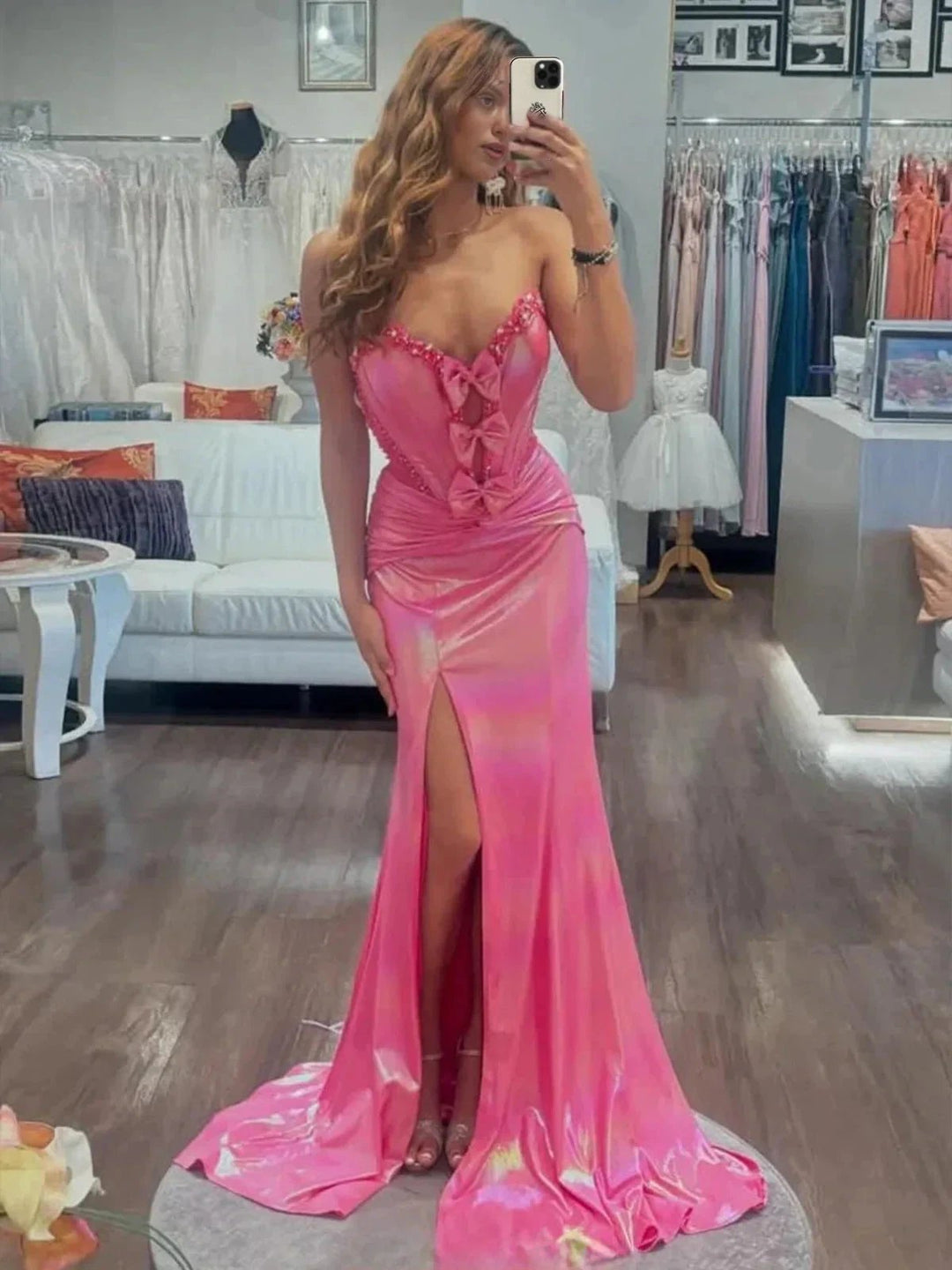 Mare | Hot Pink Sweetheart Mermaid Prom Dress with Bowknot by KissProm