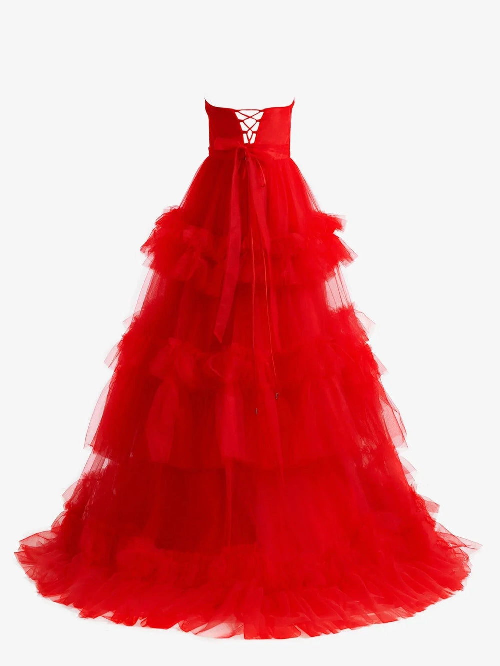 Matilda |Red A-Line Strapless Ruffled Tulle Evening Dress by KissProm