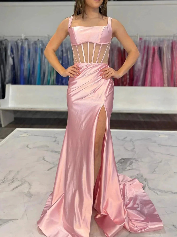 Melo | Straps Hot Pink Pleated Mermaid Prom Dress with Slit by KissProm