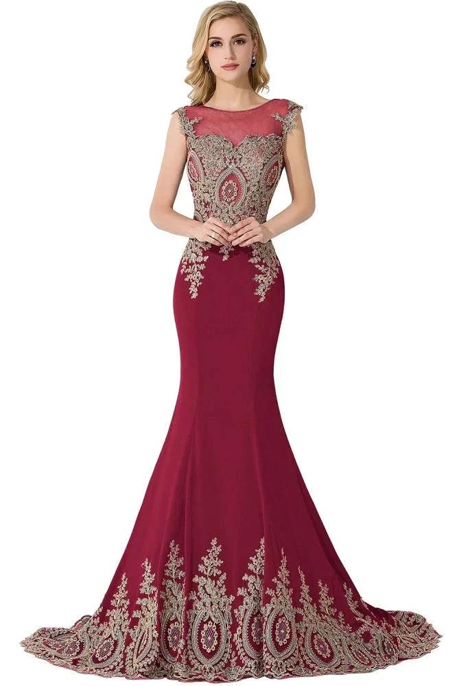 Mermaid Appliques Court Train Chiffon Evening Dress by misshow.com