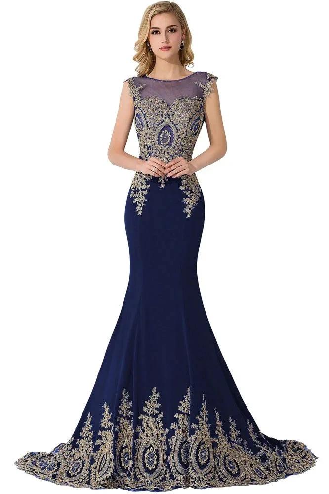 Mermaid Appliques Court Train Chiffon Evening Dress by misshow.com