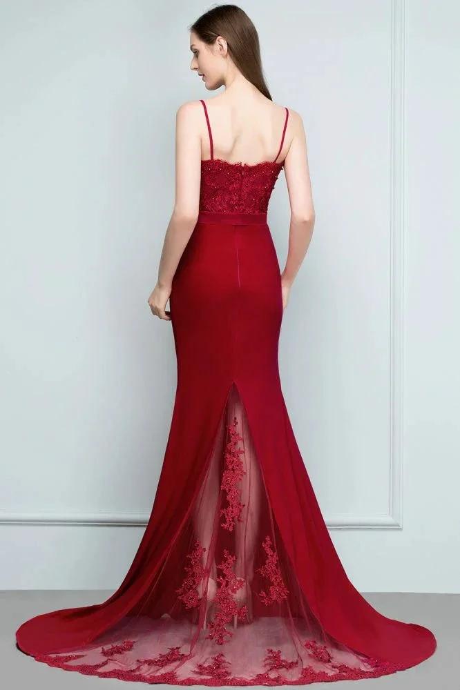 Mermaid Charmeuse Lace Spaghetti-Straps Sweetheart Sleeveless Floor-Length Bridesmaid Dresses with Beads by misshow.com