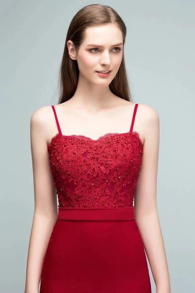 Mermaid Charmeuse Lace Spaghetti-Straps Sweetheart Sleeveless Floor-Length Bridesmaid Dresses with Beads by misshow.com