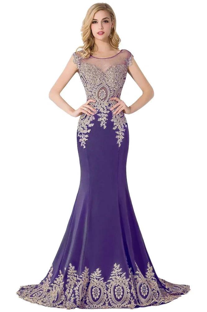 Mermaid Court Train Chiffon Evening Dress with Appliques by misshow.com