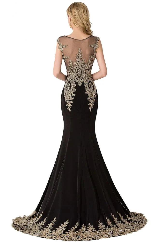 Mermaid Court Train Chiffon Evening Dress with Appliques by misshow.com