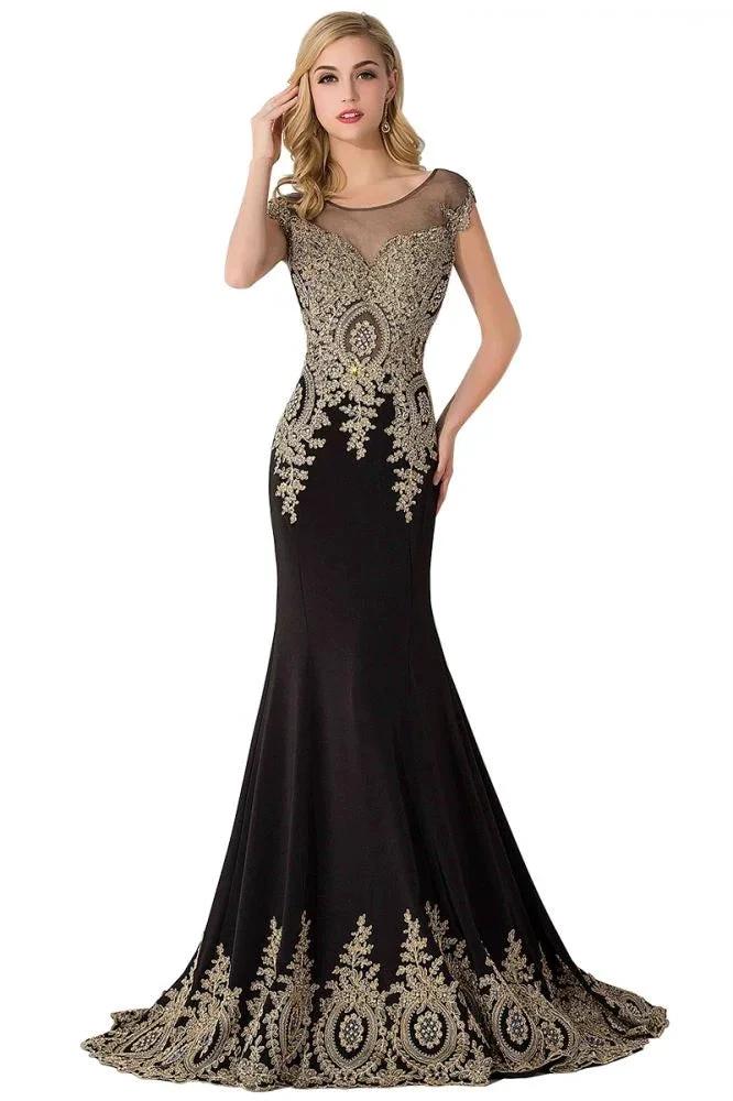 Mermaid Court Train Chiffon Evening Dress with Appliques by misshow.com