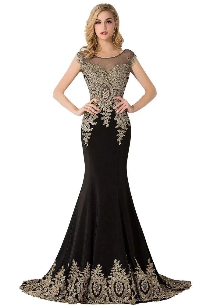 Mermaid Court Train Chiffon Evening Dress with Appliques by misshow.com