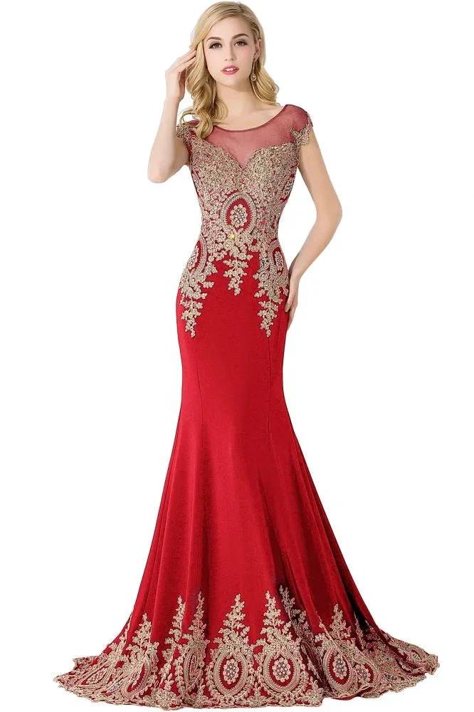 Mermaid Court Train Chiffon Evening Dress with Appliques by misshow.com