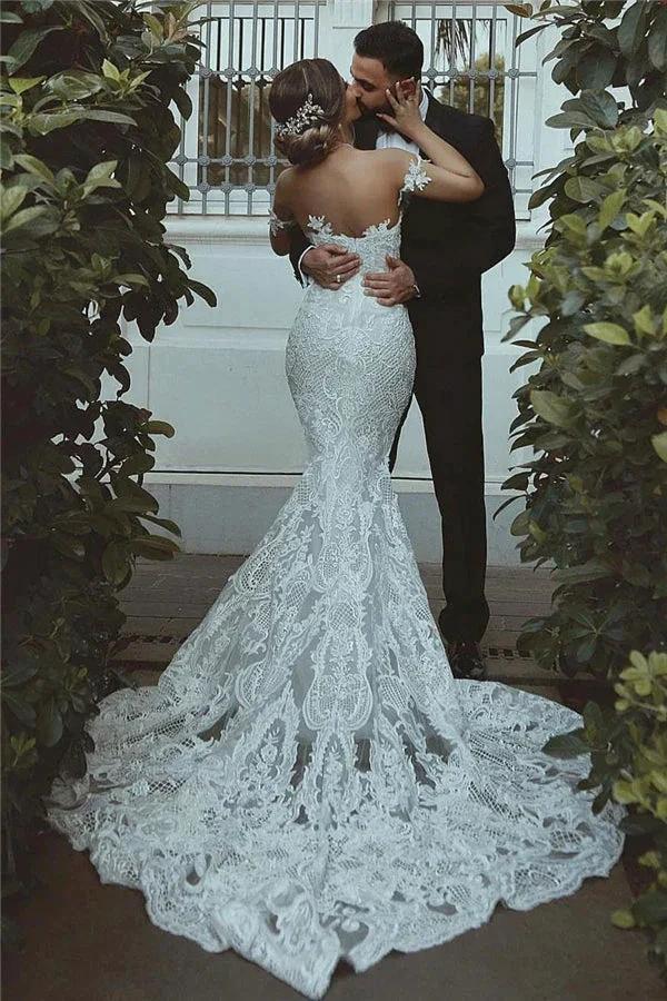 Mermaid Lace Wedding Dress Beautiful Sweetheart Bridal Wears leeve Decorations by misshow.com