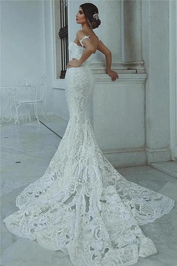 Mermaid Lace Wedding Dress Beautiful Sweetheart Bridal Wears leeve Decorations by misshow.com