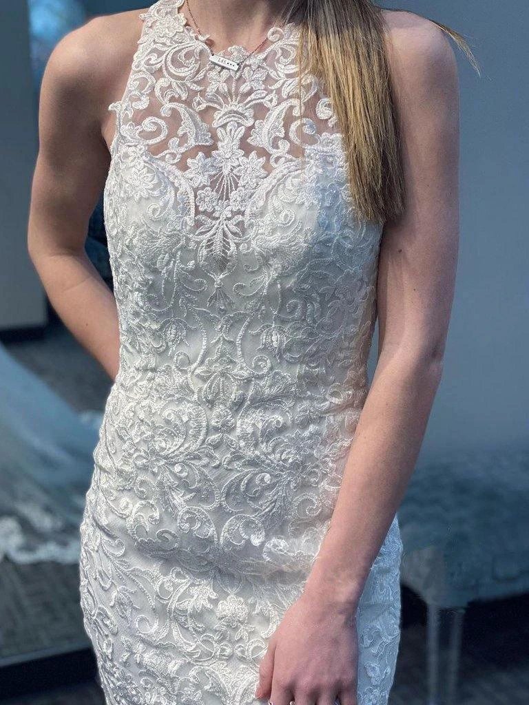 Mermaid Lace Wedding Gown With Semi-Cathedral Train Racer Back Wedding Dress WD492 by pgmdress