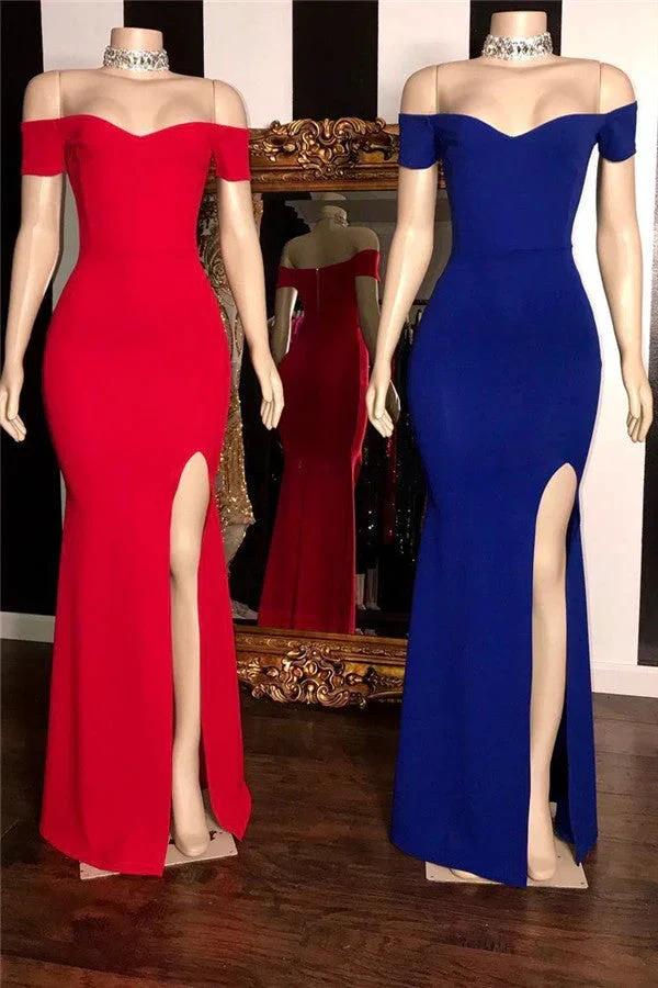 Mermaid Off-the-shoulder Long Prom Dress with slit by BIZTUNNEL