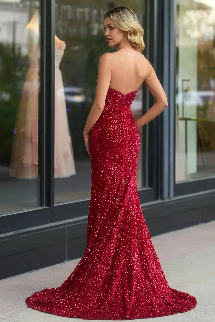 Dahlia |Mermaid Strapless Sequins Long Prom Dress with Slit by KissProm