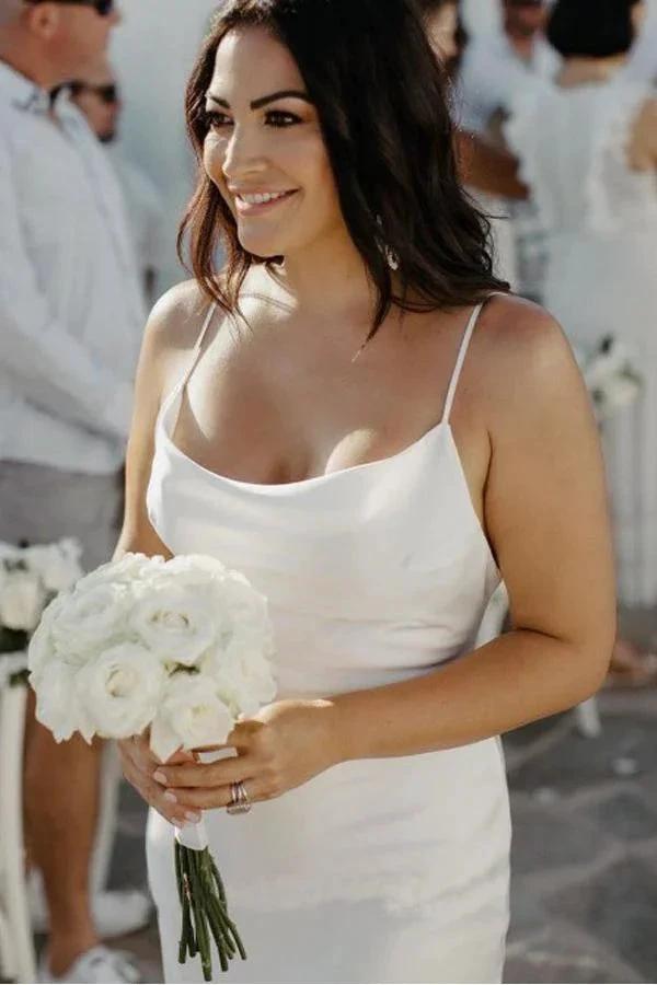 Mermaid Spaghetti Straps Backless Court Train White Wedding Dress WD450 by pgmdress