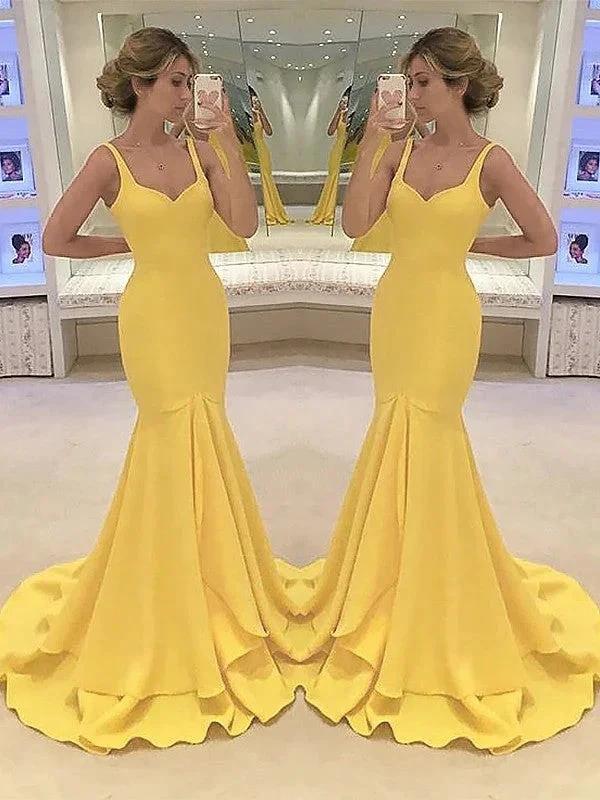 Mermaid Spaghetti Straps Sleeveless With Layers Satin Prom Dresses by misshow.com