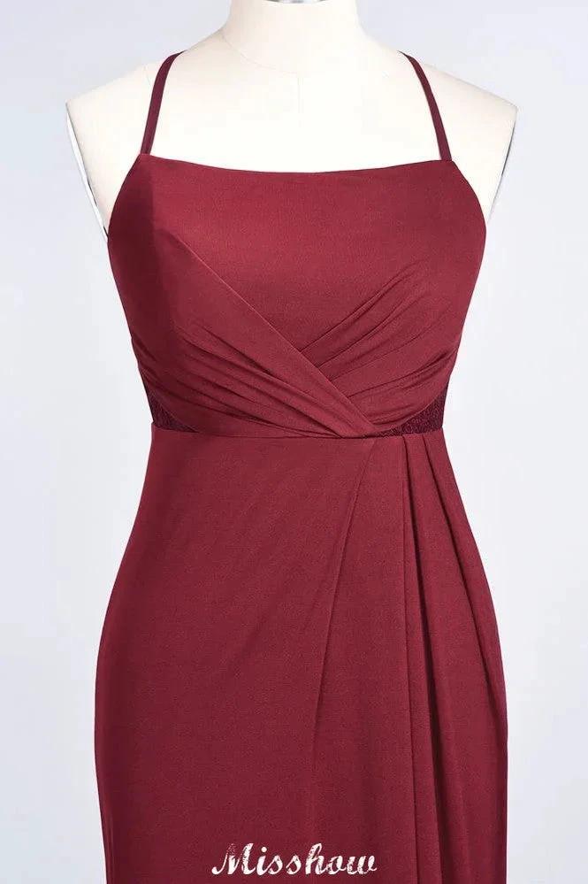 Mermaid spandex Lace Spaghetti-Straps Sleeveless Floor-Length Bridesmaid Dress by misshow.com