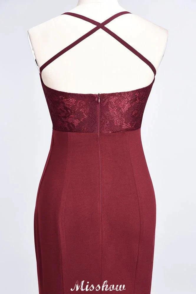 Mermaid spandex Lace Spaghetti-Straps Sleeveless Floor-Length Bridesmaid Dress by misshow.com