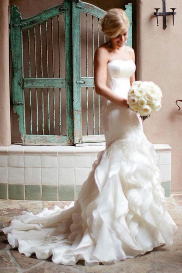 Mermaid Sweetheart Court Train Organza Wedding Dresses WD025 by pgmdress