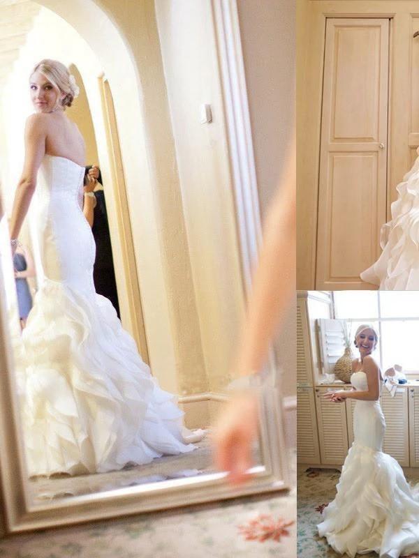Mermaid Sweetheart Court Train Organza Wedding Dresses WD025 by pgmdress