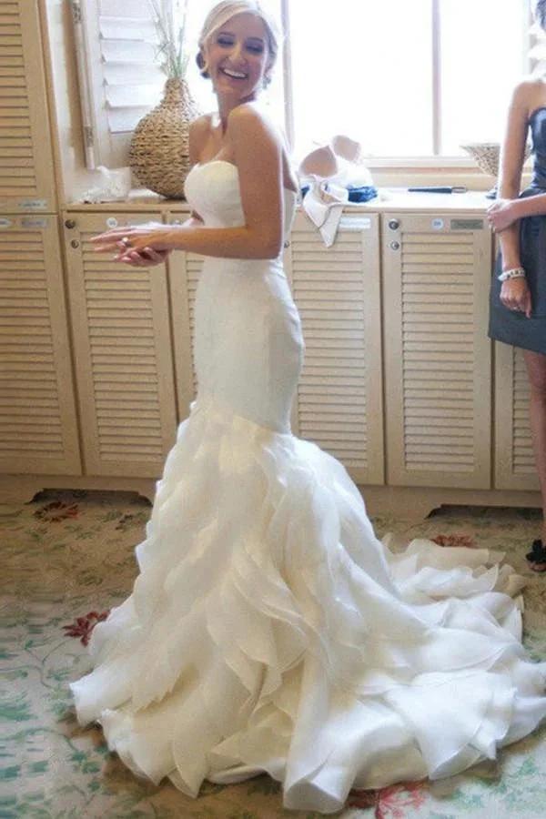 Mermaid Sweetheart Court Train Organza Wedding Dresses WD025 by pgmdress