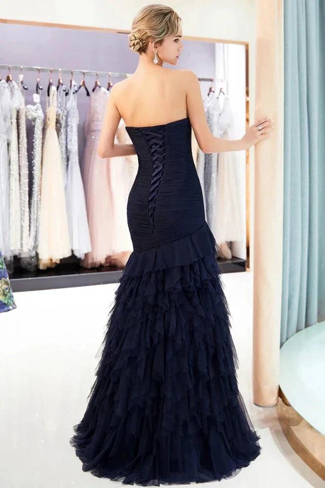 Mermaid Sweetheart Strapless Draped Tulle Long Evening Dress by misshow.com