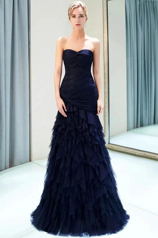 Mermaid Sweetheart Strapless Draped Tulle Long Evening Dress by misshow.com