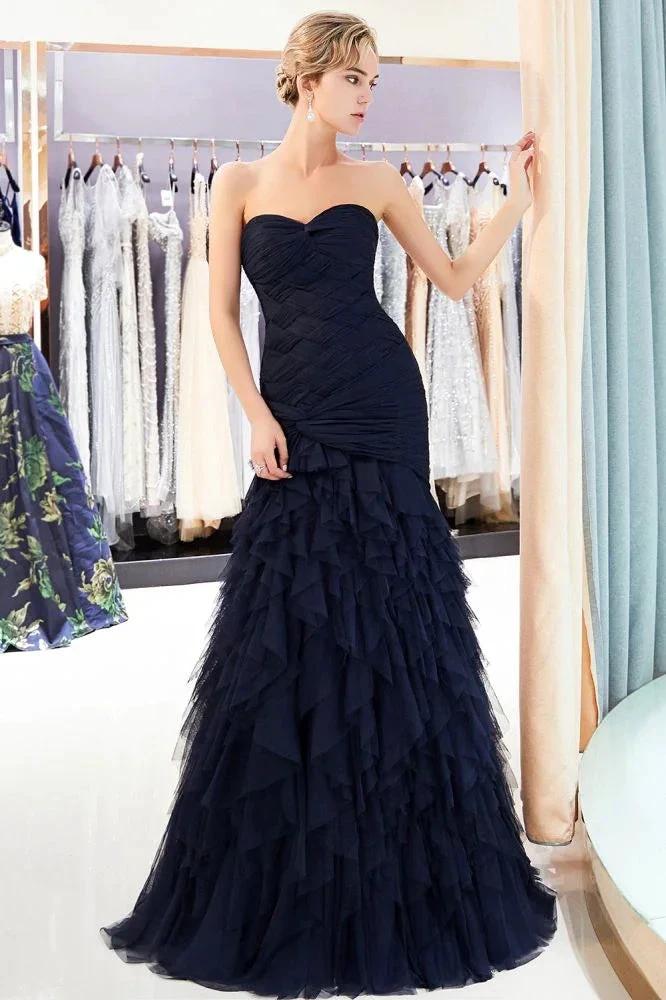 Mermaid Sweetheart Strapless Draped Tulle Long Evening Dress by misshow.com