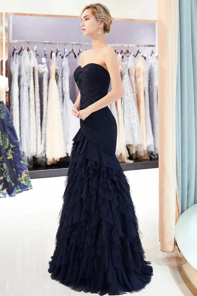 Mermaid Sweetheart Strapless Draped Tulle Long Evening Dress by misshow.com