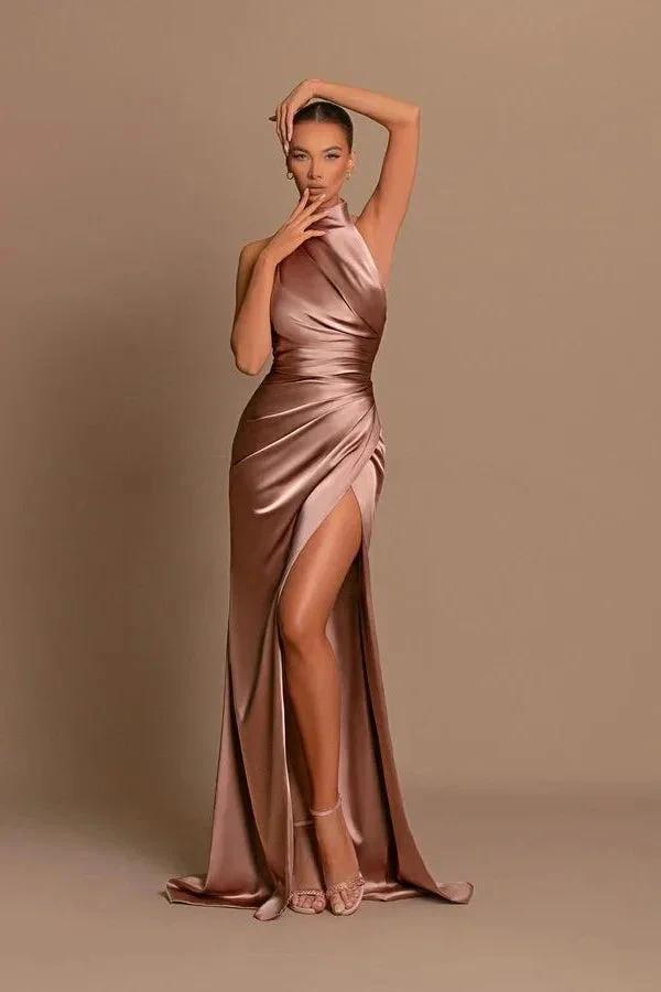 Modern Long A-line High Neck Sleeveless Prom Dress With Slit by misshow.com