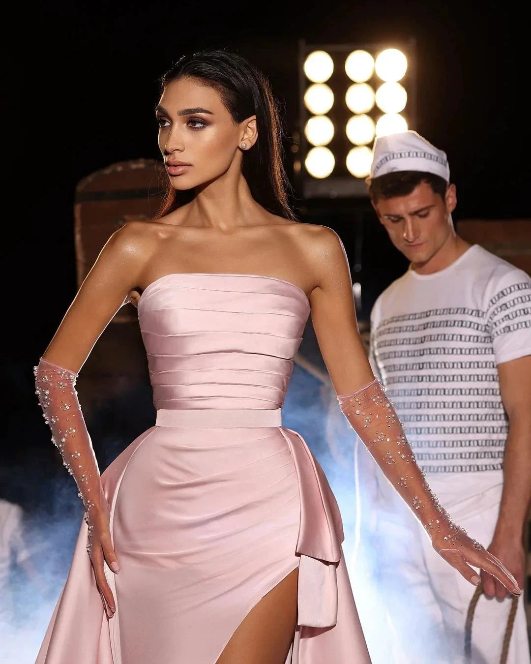 Modern Long Pink A-line Sleeveless Satin Prom Dress With Slit by misshow.com