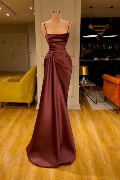 Modern Spaghetti Straps Satin Sleeveless Mermaid Prom Dress by misshow.com