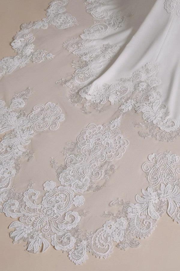 Modest Long Mermaid Halter Backless Satin Wedding Dresses with Appliques Lace by BIZTUNNEL
