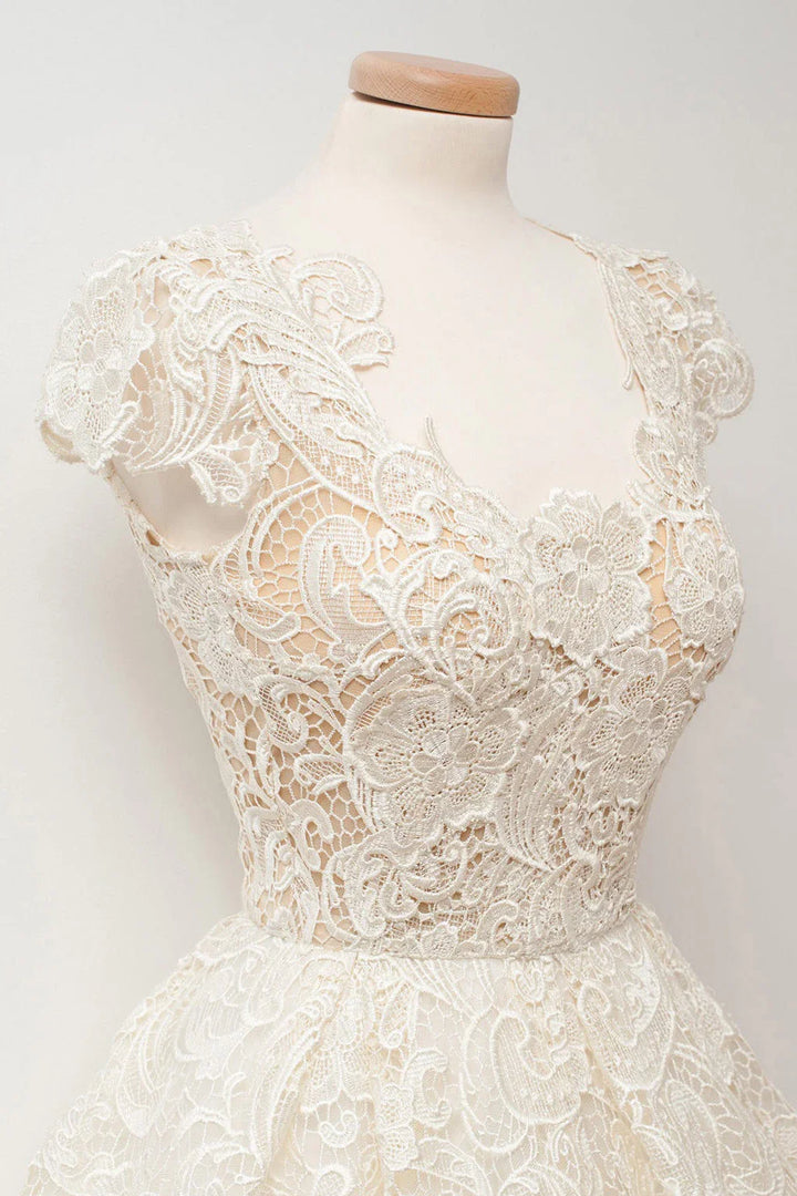 A-line Scoop Lace Short Prom Dresses Cap Sleeves Homecoming Dresses by Ombreprom