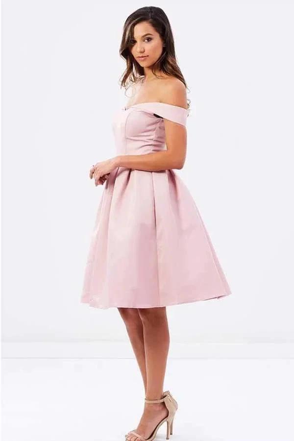 Natural Off-the-shoulder Pleated A-line Sleeveless Homecoming Dresses PD136 by pgmdress