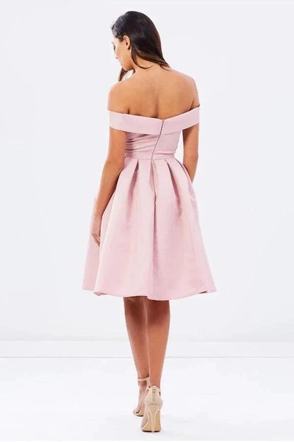 Natural Off-the-shoulder Pleated A-line Sleeveless Homecoming Dresses PD136 by pgmdress