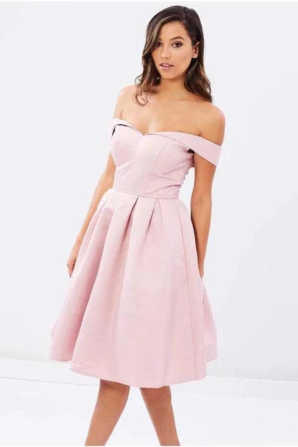 Natural Off-the-shoulder Pleated A-line Sleeveless Homecoming Dresses PD136 by pgmdress