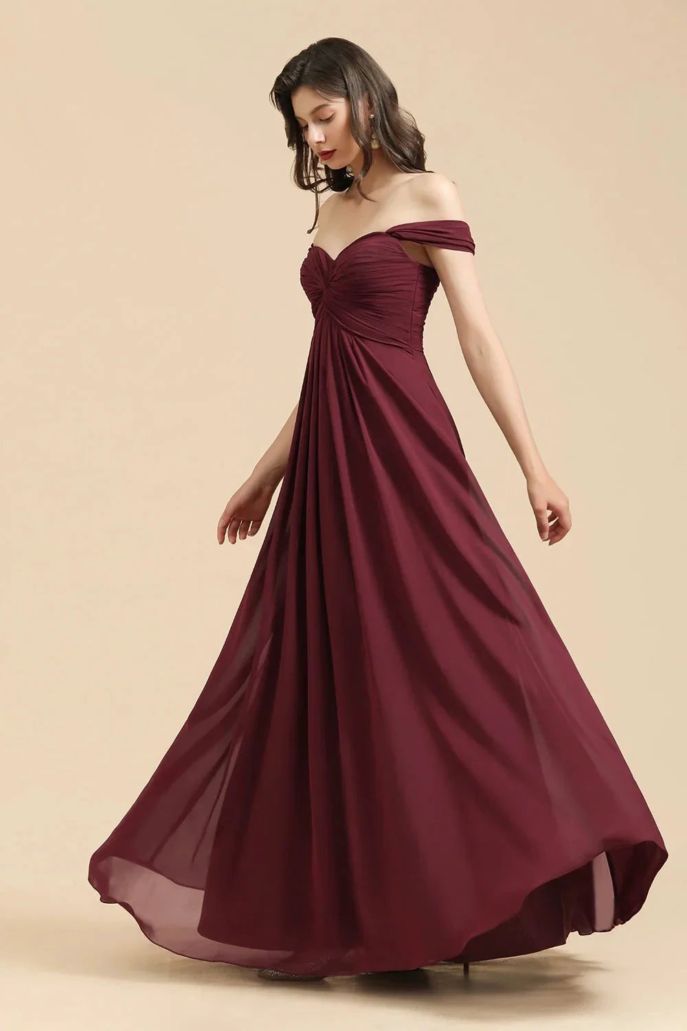 New Arrival A-line Off-the-shoulder Sweetheart Burgundy Long Bridesmaid Dress by misshow.com