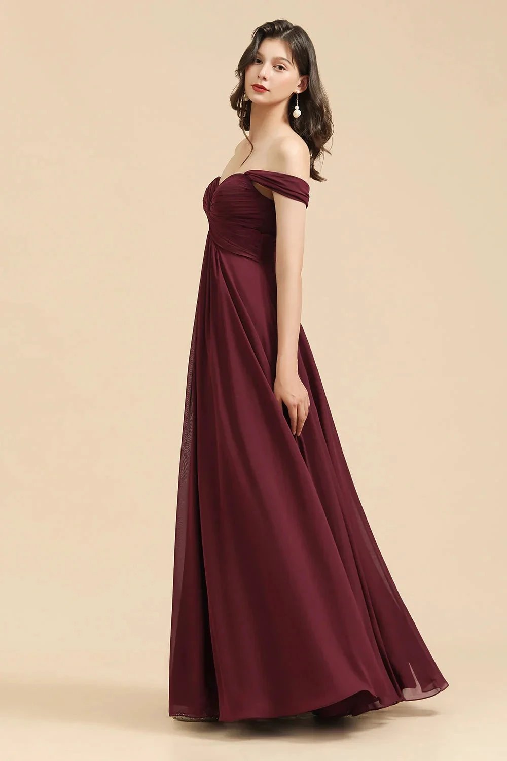 New Arrival A-line Off-the-shoulder Sweetheart Burgundy Long Bridesmaid Dress by misshow.com