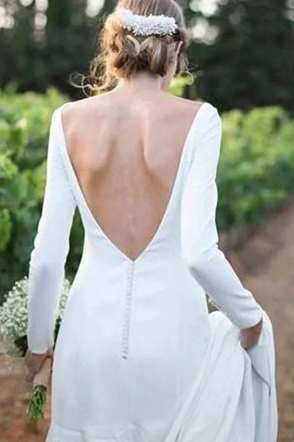 New Arrival Bateau Long Sleeves Designer Wedding Dress by misshow.com