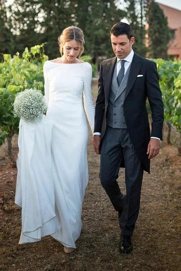 New Arrival Bateau Long Sleeves Designer Wedding Dress by misshow.com