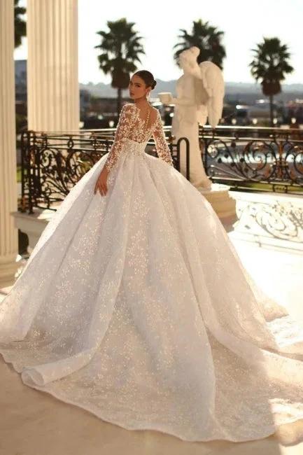 Noble sweetheart 3/4 length sleeves ball gown lace wedding dress rhinestones by misshow.com