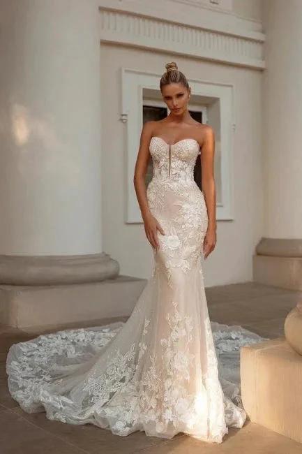 Noble sweetheart sleeveless mermaid lace Wedding dresses by misshow.com