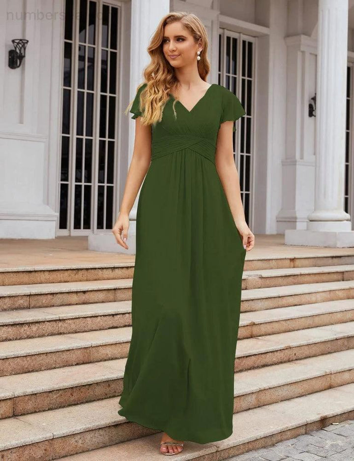 Numbersea Chiffon Bridesmaid Dress Cap Sleeves Maxi Prom Gowns Party Wedding Mother of The Bride Dresses for Women SEA28047 by numbersea