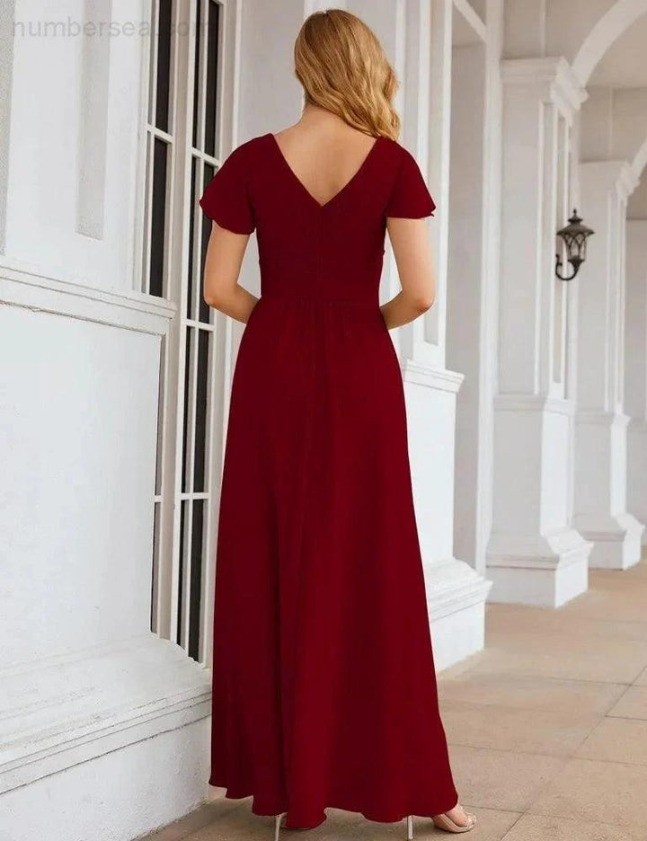 Numbersea Chiffon Bridesmaid Dress Cap Sleeves Maxi Prom Gowns Party Wedding Mother of The Bride Dresses for Women SEA28047 by numbersea